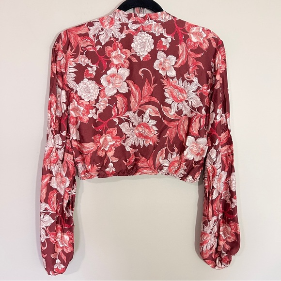 Zara Women's Boho Feminine Pink Floral Cropped Blouse Size Large - Picture 4 of 8